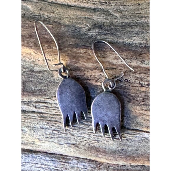 Vintage Bear Paw Sterling Silver Turquoise Inlay Dangle Earrings 3.15g - Picture 4 of 7